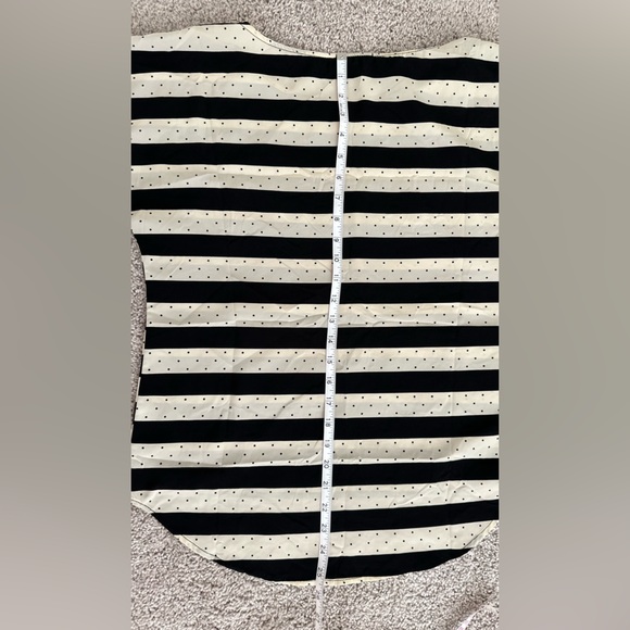 EVERLY Cream Black Striped Polka Dot Top Blouse Crew Neck Short Sleeve, medium - Picture 5 of 6